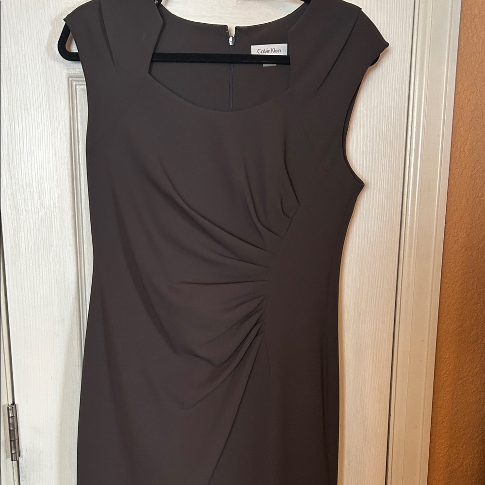 Calvin Klein Gray Ruched Midi Sheath Dress